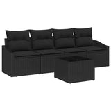 Sofa Set with Cushion Manual 5 pcs Black Poly Rattan - Front View