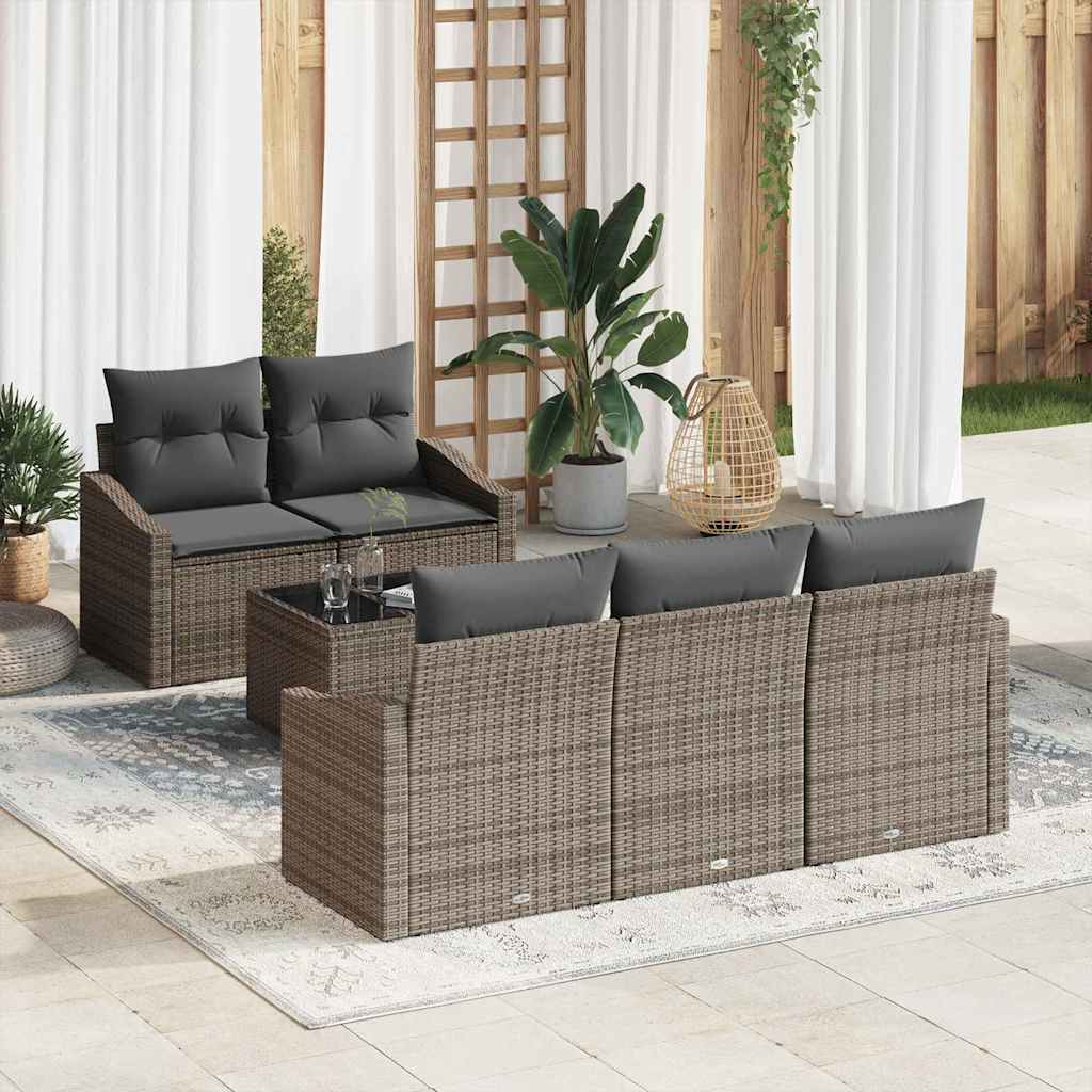 Sofa Set with Cushion Manual with Pillow 6 pcs Grey Poly Rattan