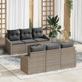 Sofa Set with Cushion Manual with Pillow 7 pcs Grey Poly Rattan