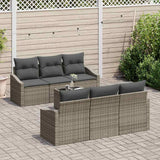 Sofa Set with Cushion Manual with Pillow 7 pcs Grey Poly Rattan