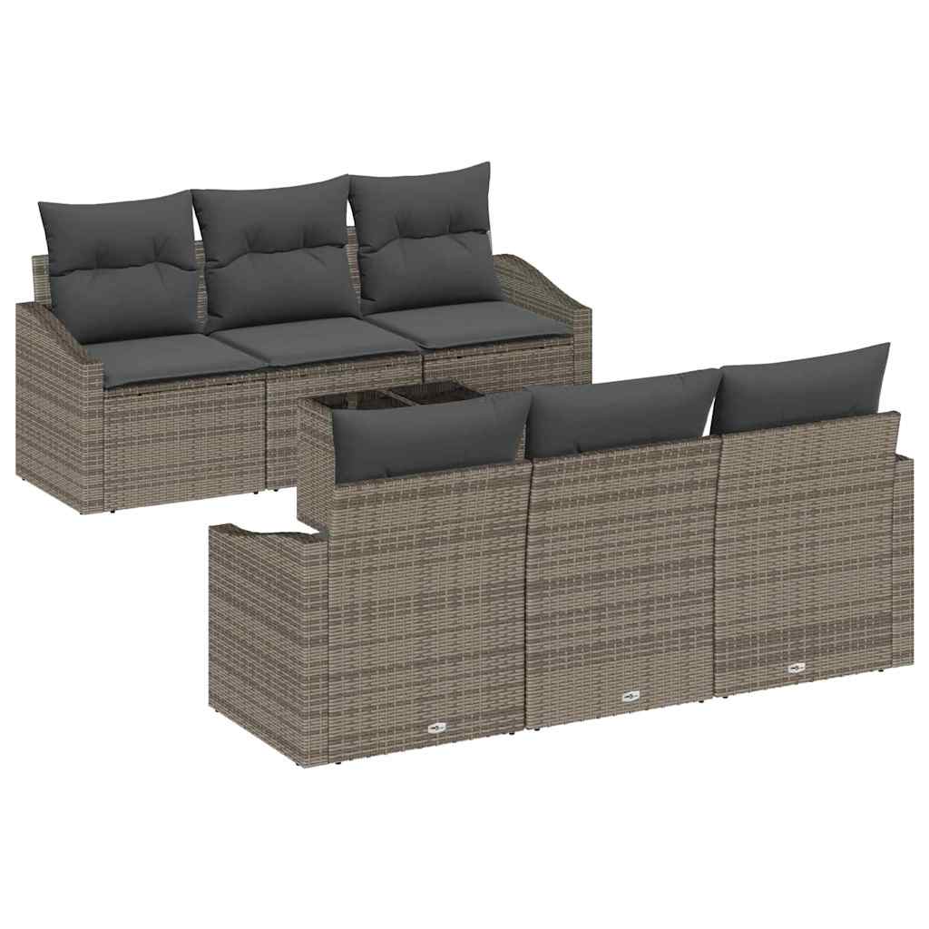 Sofa Set with Cushion Manual with Pillow 7 pcs Grey Poly Rattan