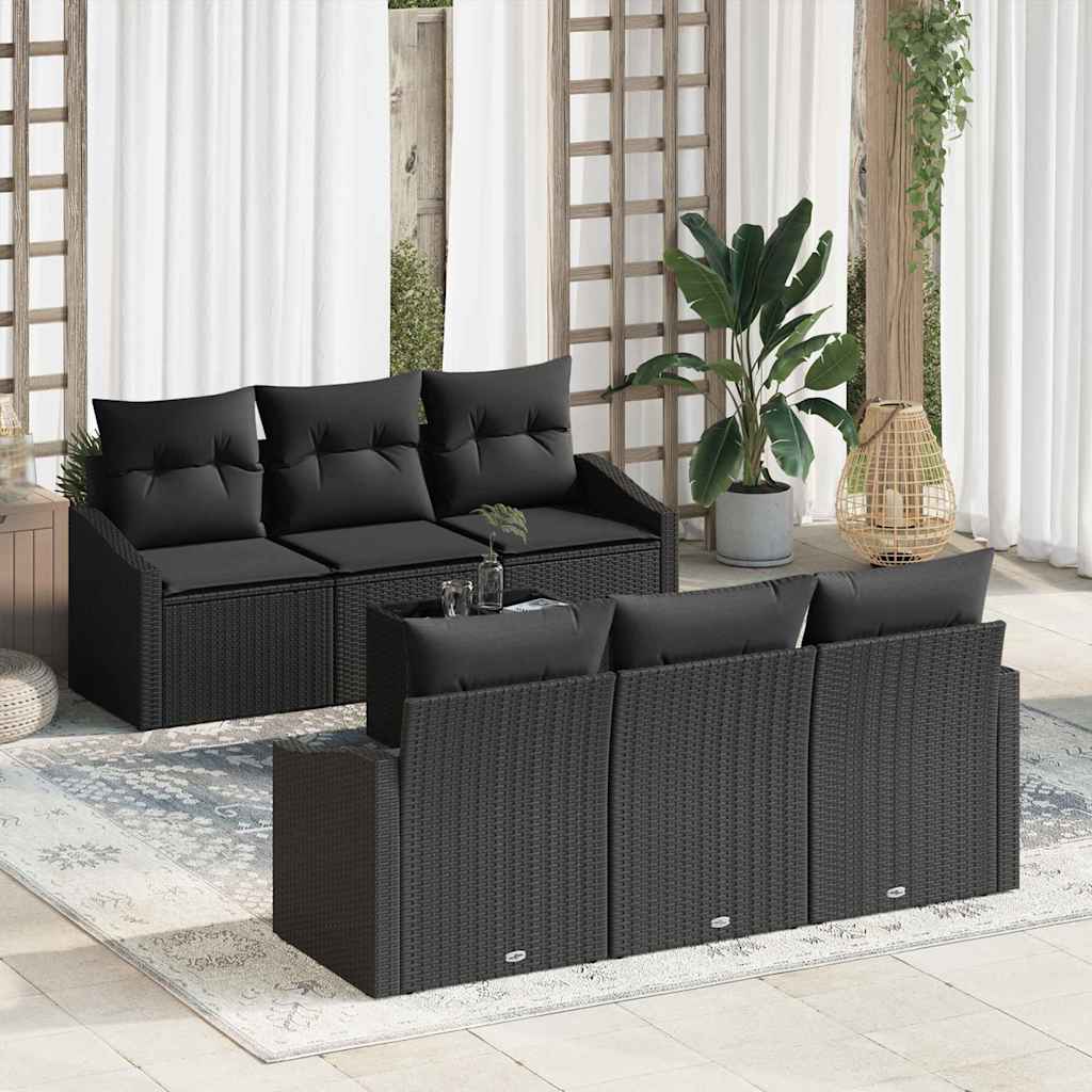 Sofa Set with Cushion Manual 7 pcs Black Poly Rattan