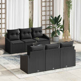 Sofa Set with Cushion Manual 7 pcs Black Poly Rattan