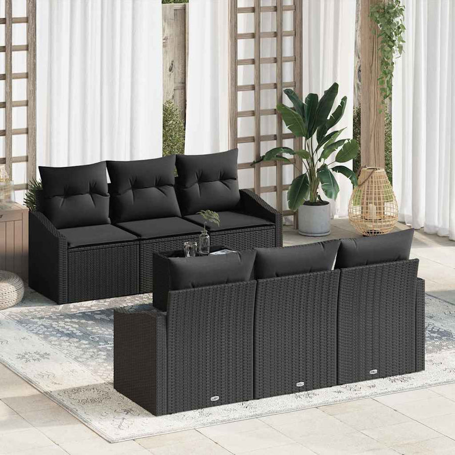 Sofa Set 7 pcs Black 55 x 55 x 37 cm Poly Rattan