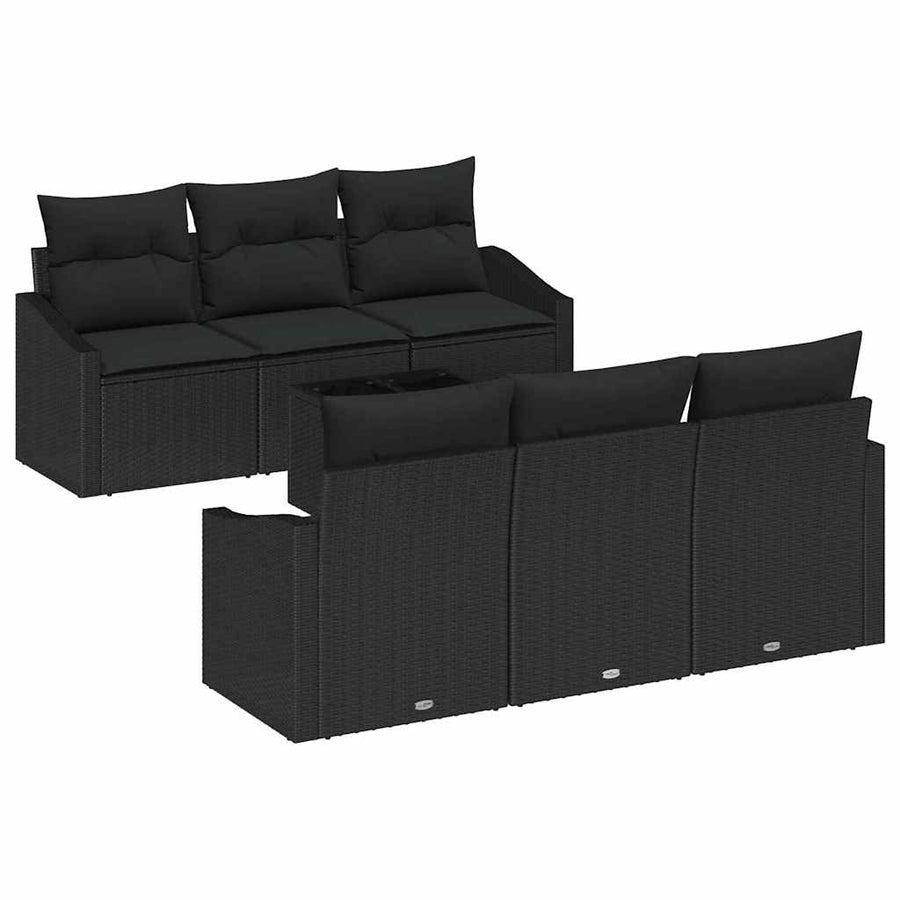 Sofa Set 7 pcs Black 55 x 55 x 37 cm Poly Rattan