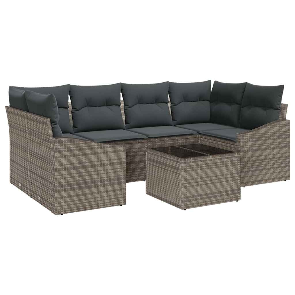 Sofa Set with Cushion with Pillow 7 pcs Grey Poly Rattan