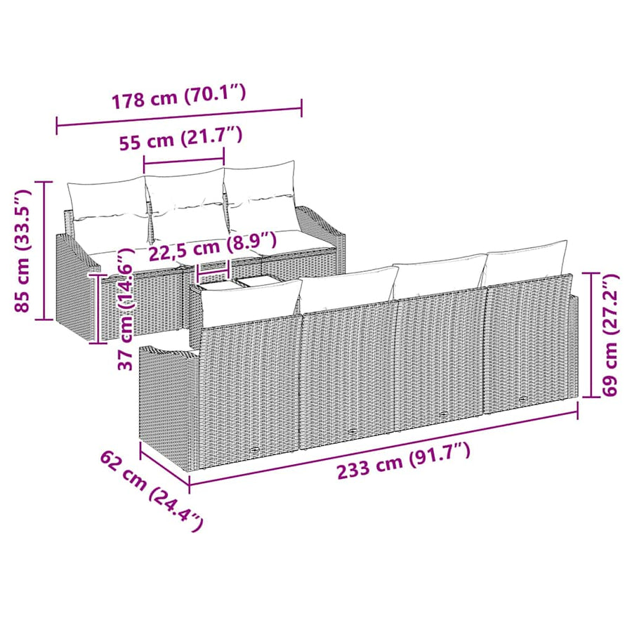 Sofa Set 8 pcs Grey 55 x 55 x 37 cm Poly Rattan