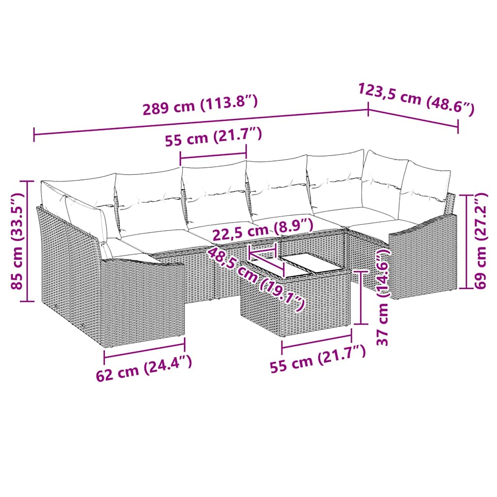 Sofa Set with Cushion Manual Black 55 x 55 x 37 cm Poly Rattan