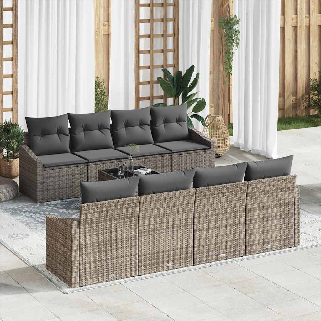 Sofa Set with Cushion Manual with Pillow 9 pcs Grey Poly Rattan