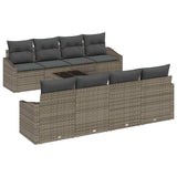 Sofa Set with Cushion Manual with Pillow 9 pcs Grey Poly Rattan