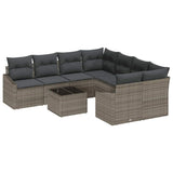 Sofa Set with Cushion Manual with Pillow 9 pcs Grey Poly Rattan