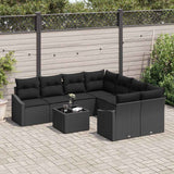 Sofa Set with Cushion Manual 9 pcs Black Poly Rattan