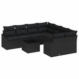 Sofa Set with Cushion Manual 9 pcs Black Poly Rattan
