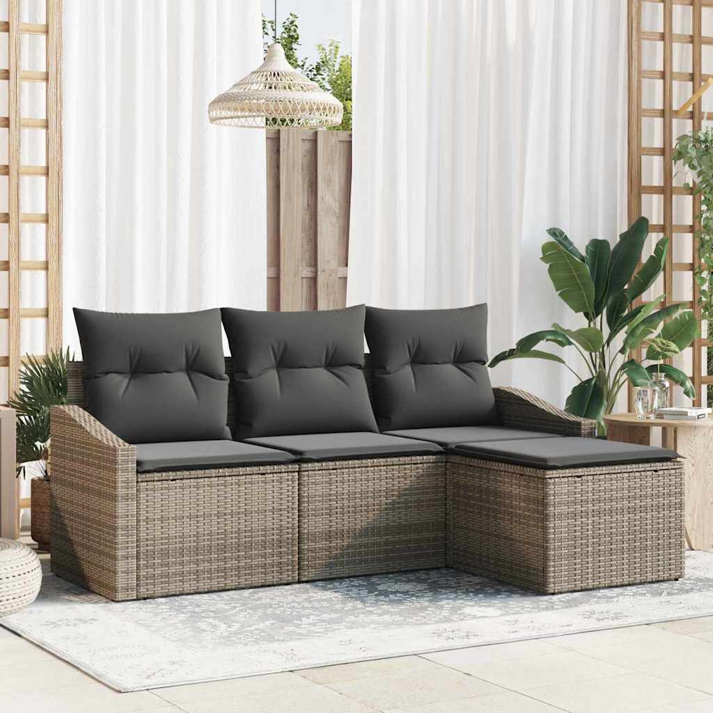 Sofa Set with Cushion 4 pcs Grey Poly Rattan