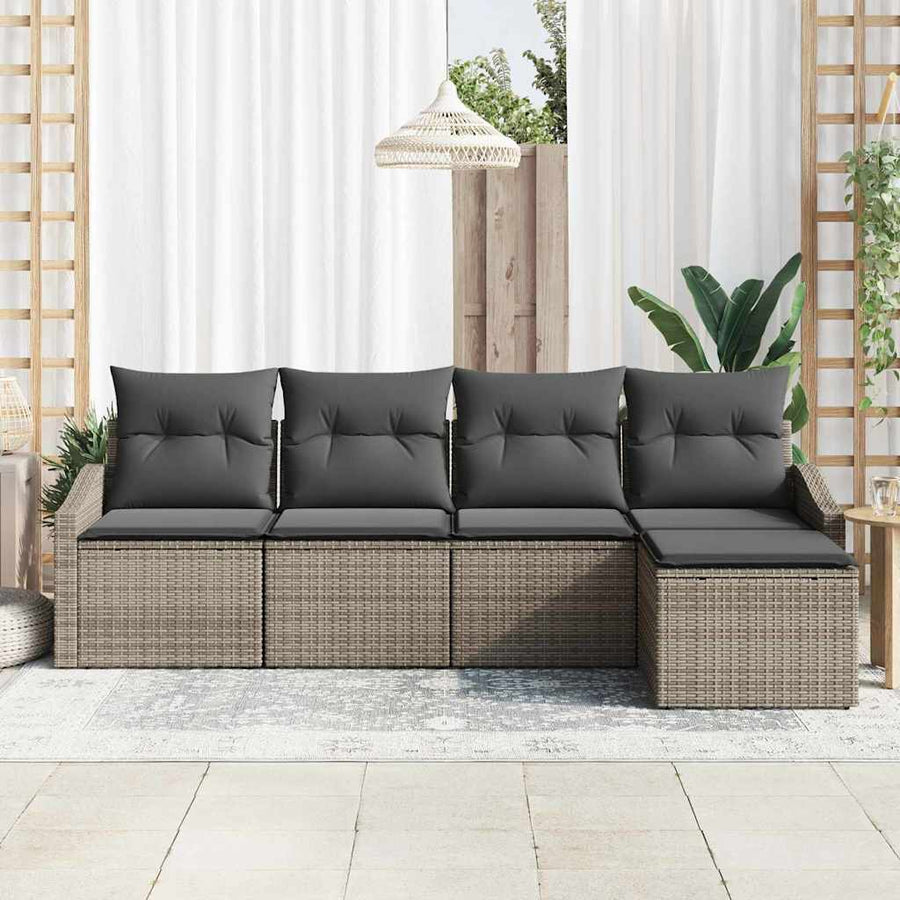 Sofa Set 5 pcs Grey Poly Rattan