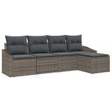 Sofa Set with Cushion 5 pcs Grey Poly Rattan - Front View