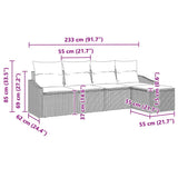 Sofa Set with Cushion 5 pcs Grey Poly Rattan