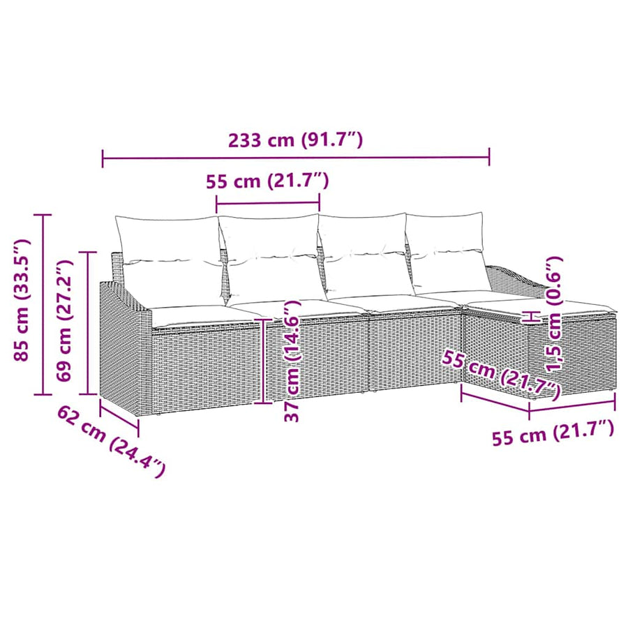 Sofa Set 5 pcs Grey Poly Rattan