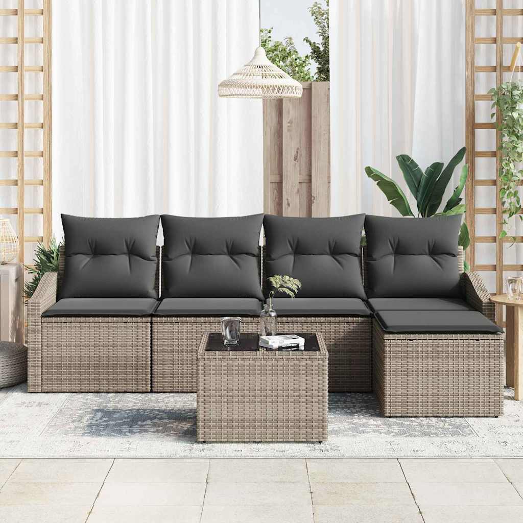 Sofa Set with Cushion 6 pcs Grey Poly Rattan