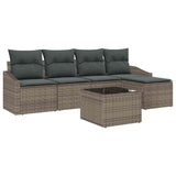 Sofa Set with Cushion 6 pcs Grey Poly Rattan - Front View