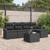 Sofa Set with Cushion 6 pcs Black Poly Rattan