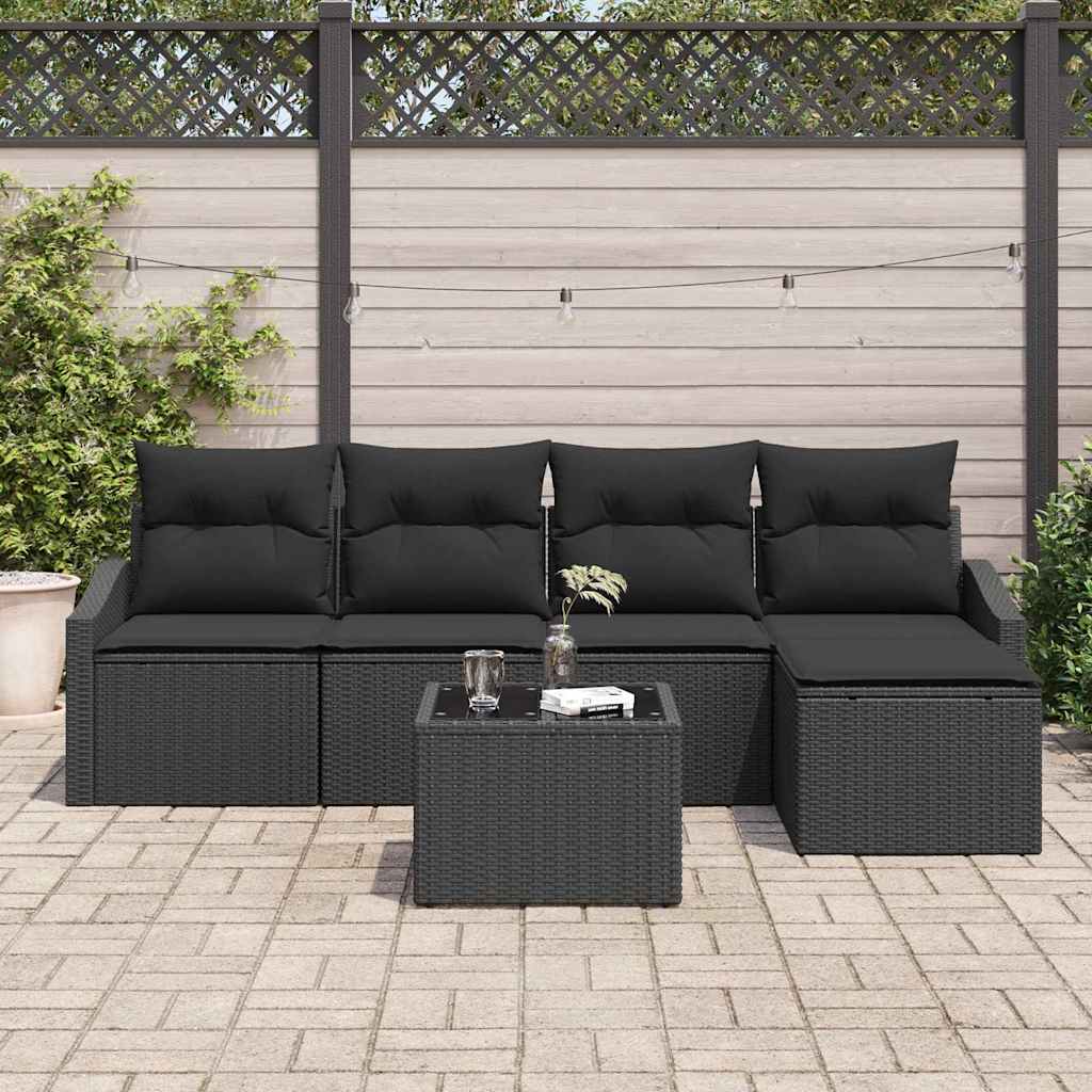 Sofa Set with Cushion 6 pcs Black Poly Rattan