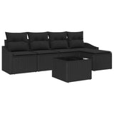 Sofa Set with Cushion 6 pcs Black Poly Rattan - Front View