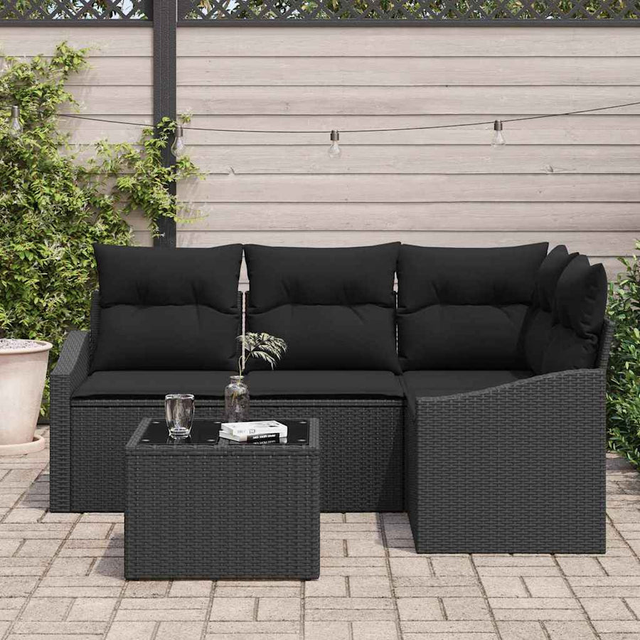 Sofa Set 5 pcs Black Poly Rattan