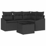 Sofa Set with Cushion 5 pcs Black Poly Rattan - Front View