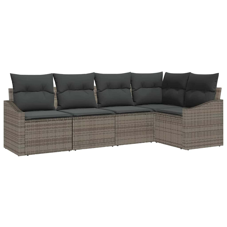 Sofa Set 5 pcs Grey Poly Rattan