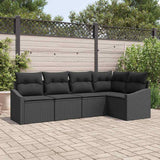 Sofa Set with Cushion 5 pcs Black Poly Rattan