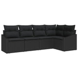 Sofa Set with Cushion 5 pcs Black Poly Rattan - Front View