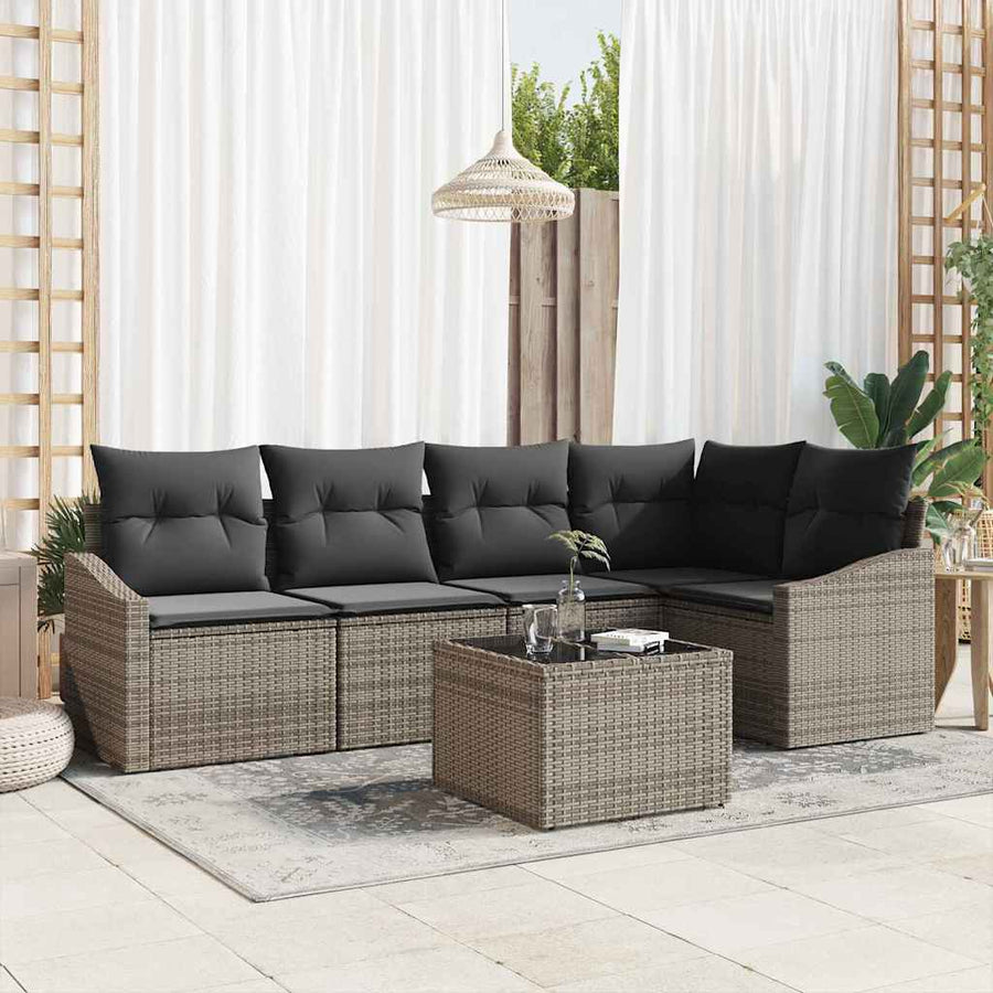 Sofa Set 6 pcs Grey Poly Rattan