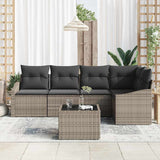 Sofa Set with Cushion 6 pcs Grey Poly Rattan - Side View