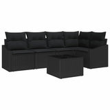 Sofa Set with Cushion 6 pcs Black Poly Rattan - Front View