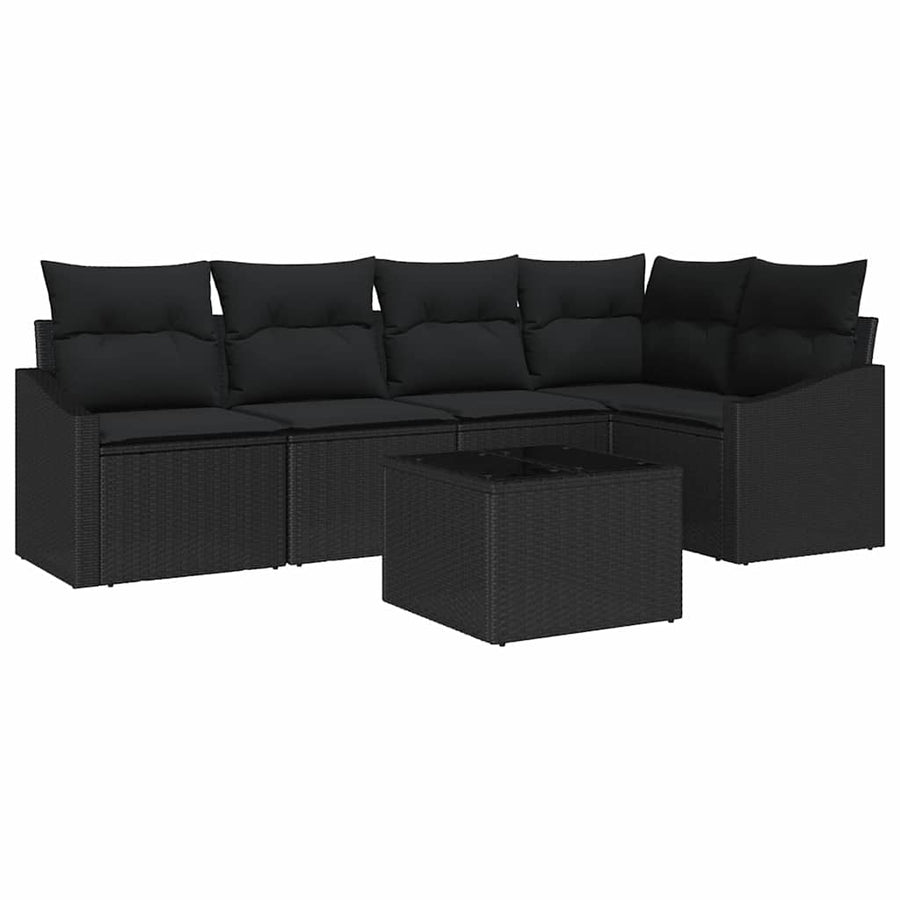 Sofa Set 6 pcs Black Poly Rattan