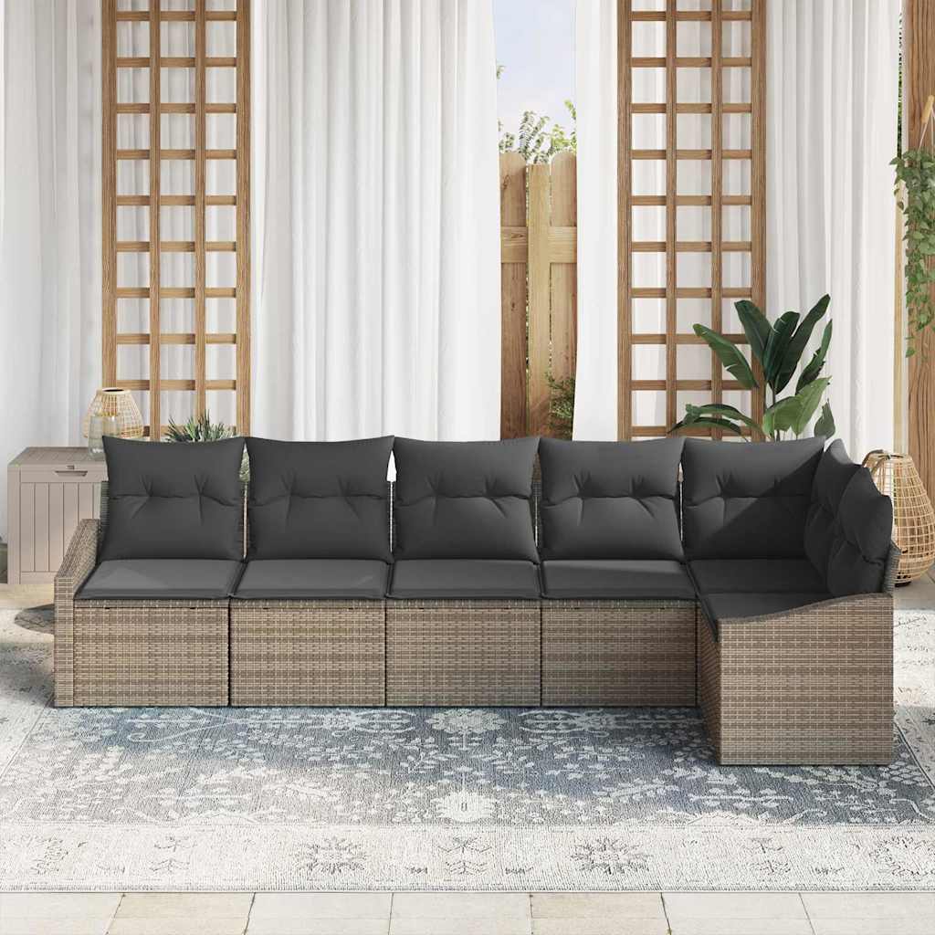 Sofa Set with Cushion 6 pcs Grey Poly Rattan