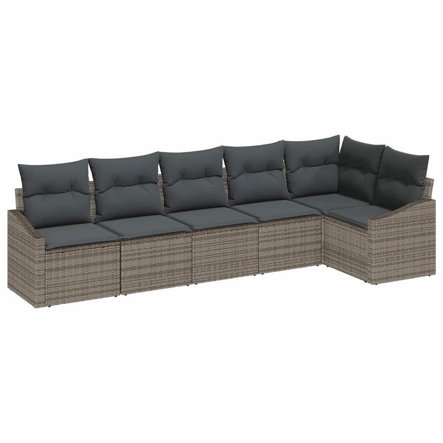 Sofa Set 6 pcs Grey Poly Rattan