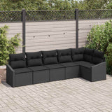 Sofa Set with Cushion 6 pcs Black Poly Rattan
