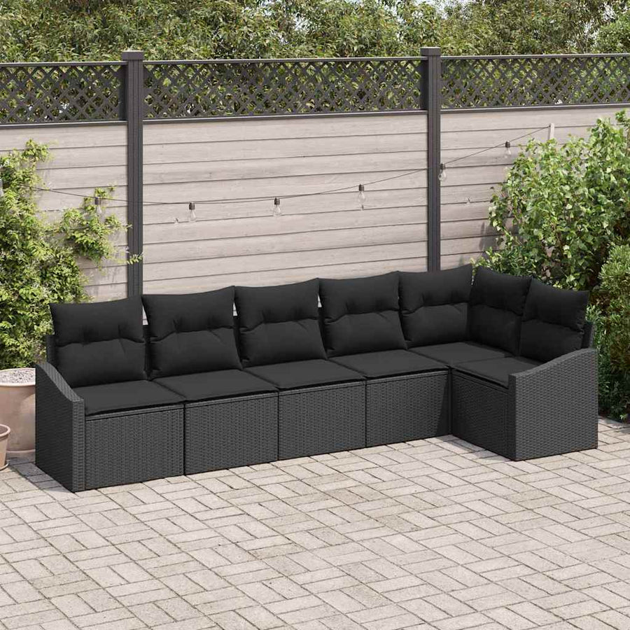 Sofa Set 6 pcs Black Poly Rattan