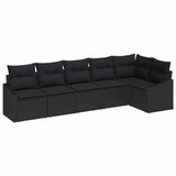 Sofa Set with Cushion 6 pcs Black Poly Rattan - Front View