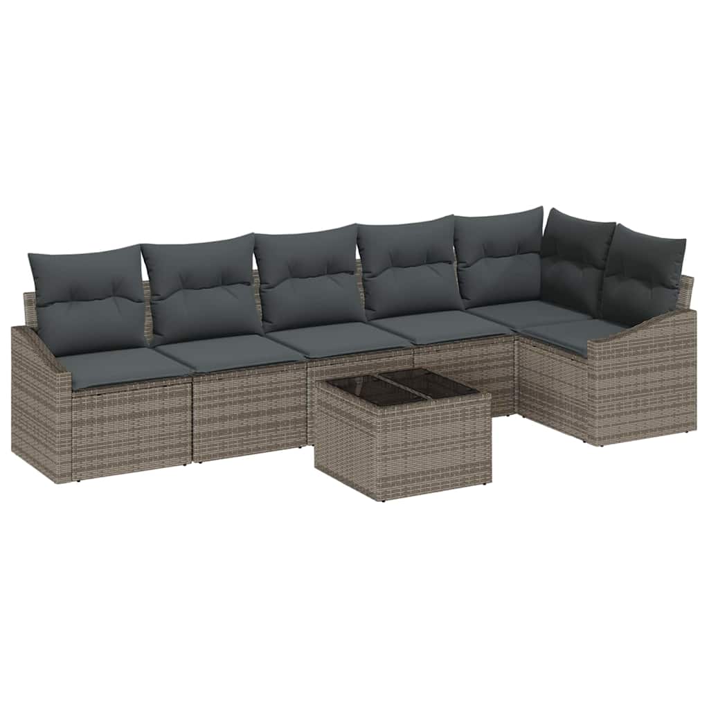 Sofa Set with Cushion 7 pcs Grey Poly Rattan