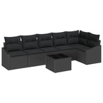 Sofa Set 7 pcs Black Poly Rattan