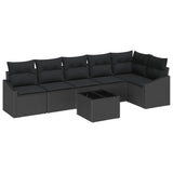 Sofa Set with Cushion 7 pcs Black Poly Rattan - Front View