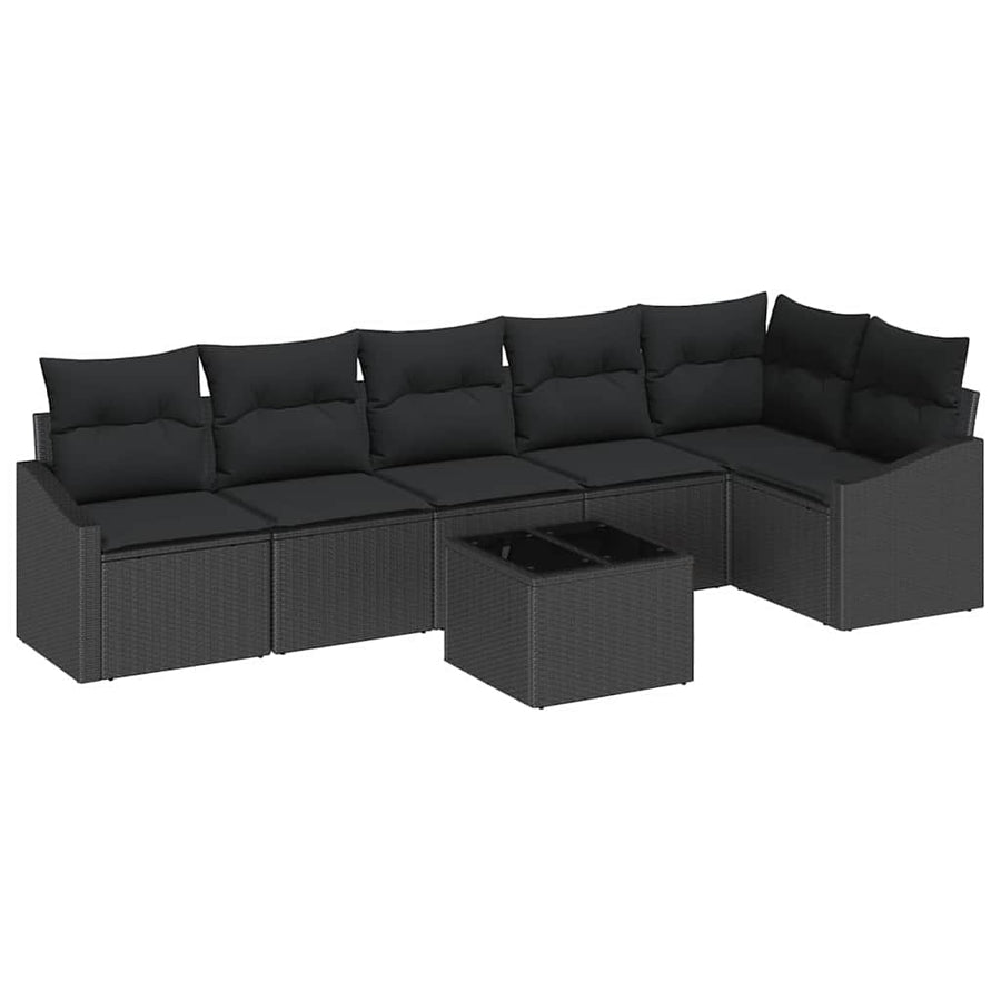 Sofa Set 7 pcs Black Poly Rattan