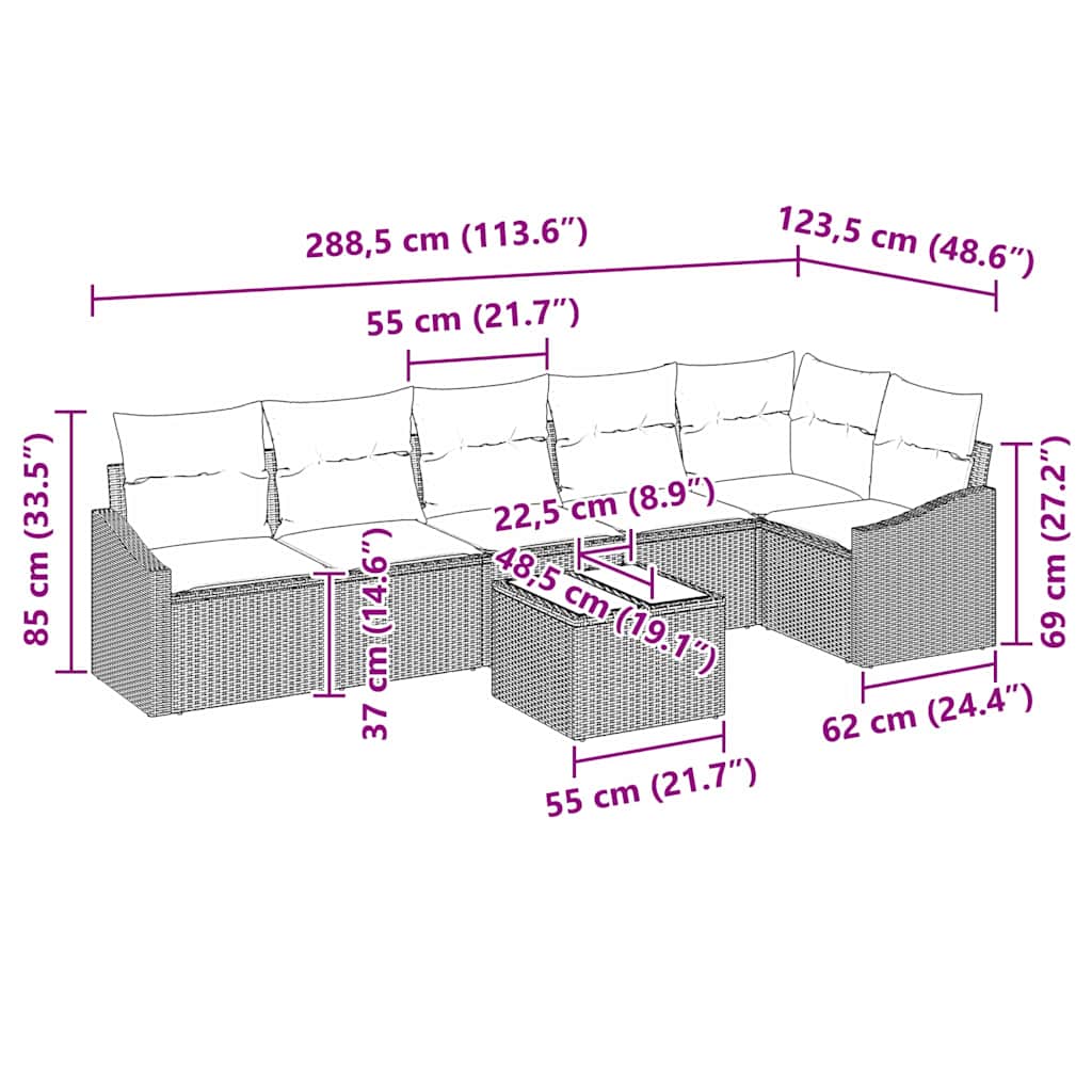 Sofa Set with Cushion 7 pcs Black Poly Rattan