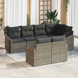 Sofa Set with Cushion 7 pcs Grey Poly Rattan