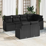 Sofa Set with Cushion 7 pcs Black Poly Rattan