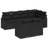 Sofa Set with Cushion 7 pcs Black Poly Rattan - Front View