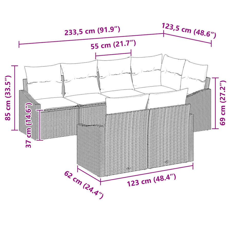 Sofa Set 7 pcs Black Poly Rattan